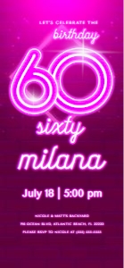 Pink Neon 60th Birthday Electronic Invitation design preview