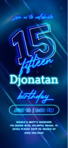 Blue Neon 15th Birthday Electronic Invitation design preview