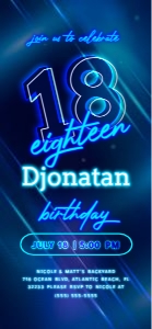 Blue Neon 18th Birthday Electronic Invitation design preview
