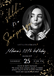 Black Gold Surprise Birthday Invitation with Photo: Black Gold Surprise Birthday Invitation with Photo