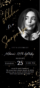 Black Gold Surprise Birthday Electronic Invitation with Photo design preview