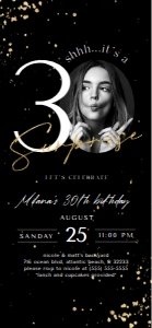Black Gold Surprise 30th Birthday Electronic Invitation with Photo design preview