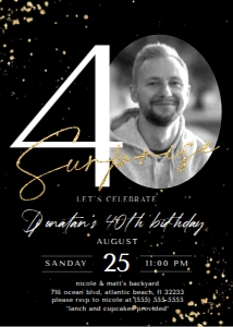 Black Gold Surprise 40th Birthday Invitation with Photo design preview