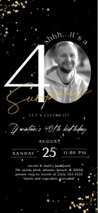 Black Gold Surprise 40th Birthday Electronic Invitation with Photo design preview