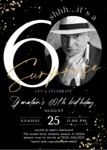 Black Gold Surprise 60th Birthday Invitation with Photo design preview