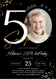 Black Gold Surprise 50th Birthday Invitation with Photo design preview