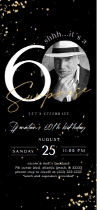 Black Gold Surprise 60th Birthday Electronic Invitation with Photo design preview