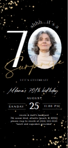 Black Gold Surprise 70th Birthday Electronic Invitation with Photo design preview