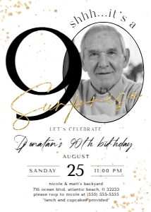 Surprise 90th Birthday Invitation with Photo: Surprise 90th Birthday Invitation with Photo