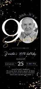 Black Gold Surprise 90th Birthday Electronic Invitation with Photo design preview
