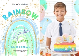 Rainbow Birthday Invitation With Picture2 design preview