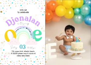 Rainbow First Birthday Invitation with photo2 design preview