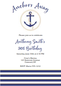 Nautical Birthday Invitation Adult design preview
