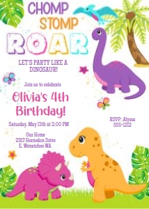 Dinosaur Girl Birthday design preview