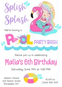 Flamingo Mermaid Pool Party design preview