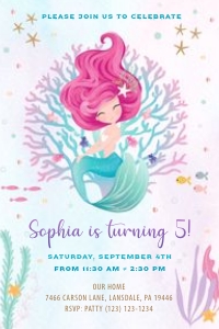 Mermaid coral invitation 4x6: Mermaid invitation coral