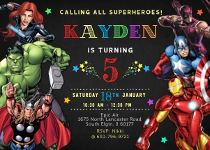 Marvel superheroes birthday invitation 5x7-UK&AUS-DATE-FORMAT: Marvel superheroes birthday invitation