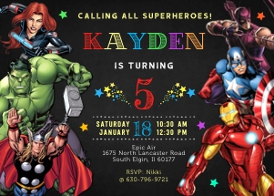 Marvel superheroes birthday invitation 5x7: Marvel superheroes birthday invitation