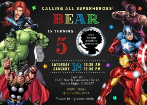 Marvel superheroes birthday invitation with photo 5x7: Marvel superheroes birthday invitation with photo