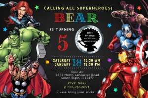 Marvel superheroes birthday invitation with photo 4x6: Marvel superheroes birthday invitation with photo