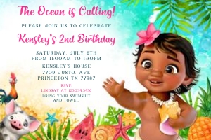 Baby Moana Invitation 4x6: Baby Moana Birthday Invitation
