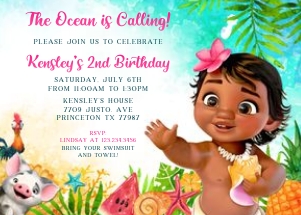 Baby Moana Invitation 5x7: Baby Moana Birthday Invitation