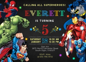 Superheroes party invitation 5x7: Superhero birthday invitation 3
