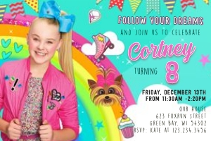 JoJo Siwa turquoise invitation 4x6: JoJo Siwa Turquoise Invitation