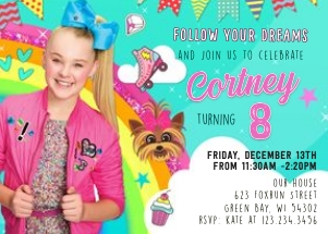 JoJo Siwa turquoise invitation 5x7: JoJo Siwa Turquoise Invitation
