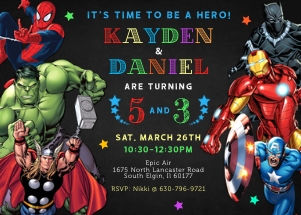 Avengers joint birthday invitation 5x7: Avengers joint birthday invitation