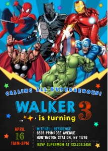 Superheroes birthday invitation-4 5x7: Superheroes birthday invitation-4