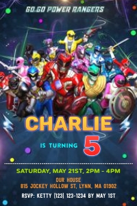 Power rangers invitation 4x6: Power rangers invitation