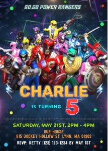 Power rangers invitation 5x7: Power rangers invitation