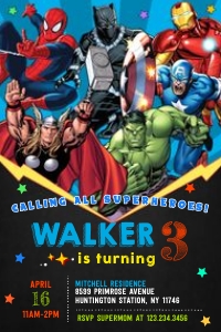 Superheroes birthday invitation-4 4x6: Superheroes birthday invitation-4