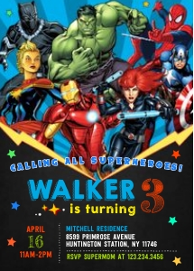 Superheroes birthday invitation-5 5x7: Superheroes birthday invitation-5