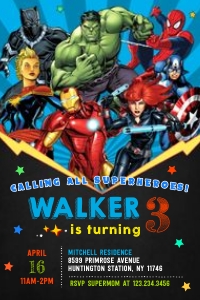 Superheroes birthday invitation-5 4x6: Superheroes birthday invitation-5