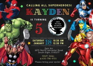 Superheroes birthday invitation with photo-1 5x7: Superhero birthday invitation with photo
