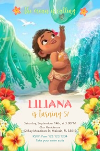 Moana party invitation 4x6: Little Moana party invitation