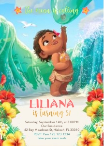 Moana party invitation 5x7: Little Moana party invitation