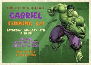 Hulk birthday invitation 5x7: Hulk invitation