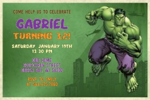 Hulk birthday invitation 4X6: Hulk invitation