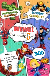 Superhero Squard Invitation 4x6: Girls Superhero Birthday Invitation