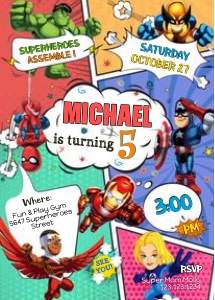 Superhero Squard Invitation 5x7: Girls Superhero Birthday Invitation