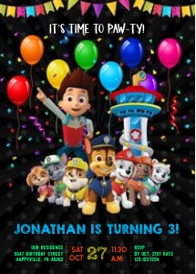 Paw Patrol Invite Black Background 5x7: Pw Patrol Birthday Invite Black Background