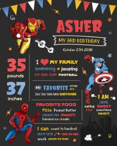 Superhero Chalkboard 8x10: Superhero birthday poster