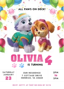 Paw Patrol Invitation Girl design preview