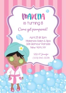 Spa party bubbles invitation AA design preview