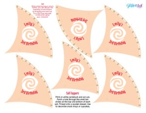 Moana cupcake wrappers & sail toppers design preview