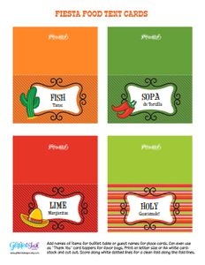 Mexican fiesta food tent cards design preview