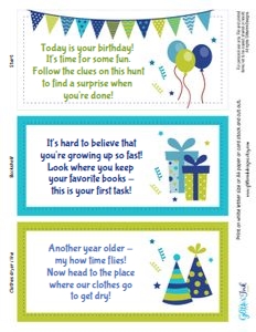 Birthday scavenger hunt BLUE: Birthday scavenger hunt & sign BLUE